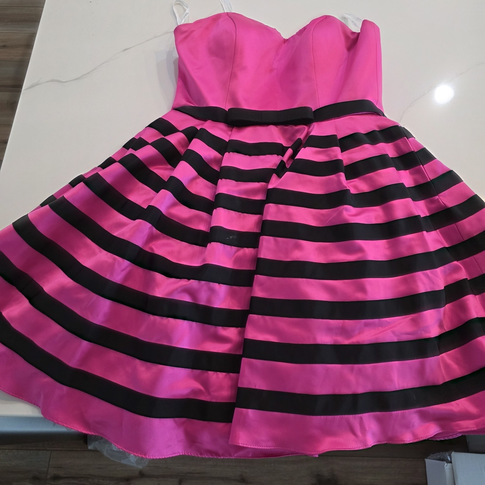 Sherri Hill Vibrant Pink and Black Formal Dress
